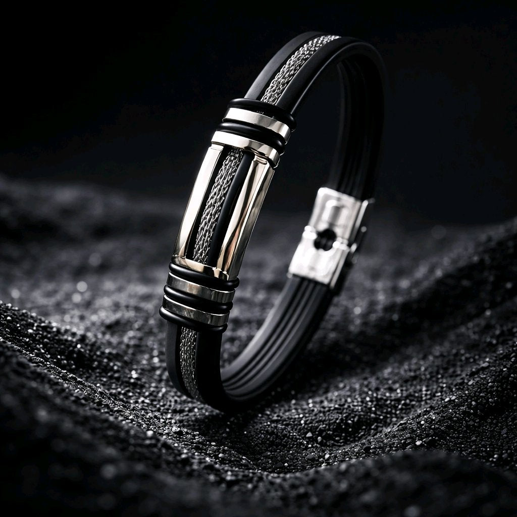 Bracelet Gracia pour homme – bracelet noir aux détails métalliques