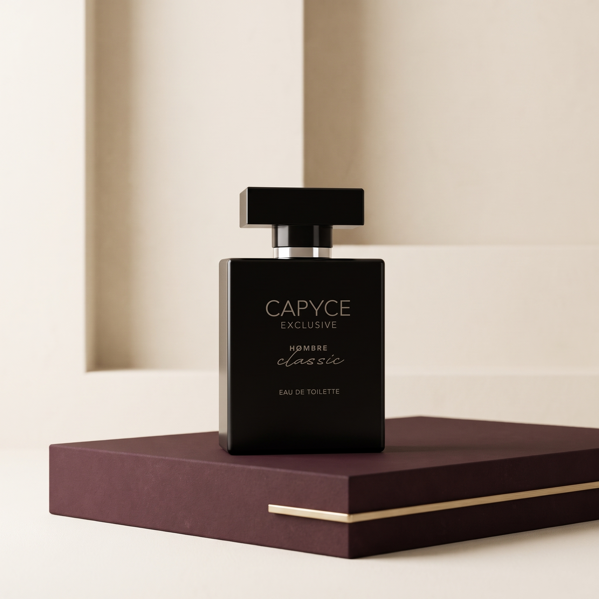 Collection Parfums pour homme Laetiso – flacon noir sur décor bordeaux et ivoire