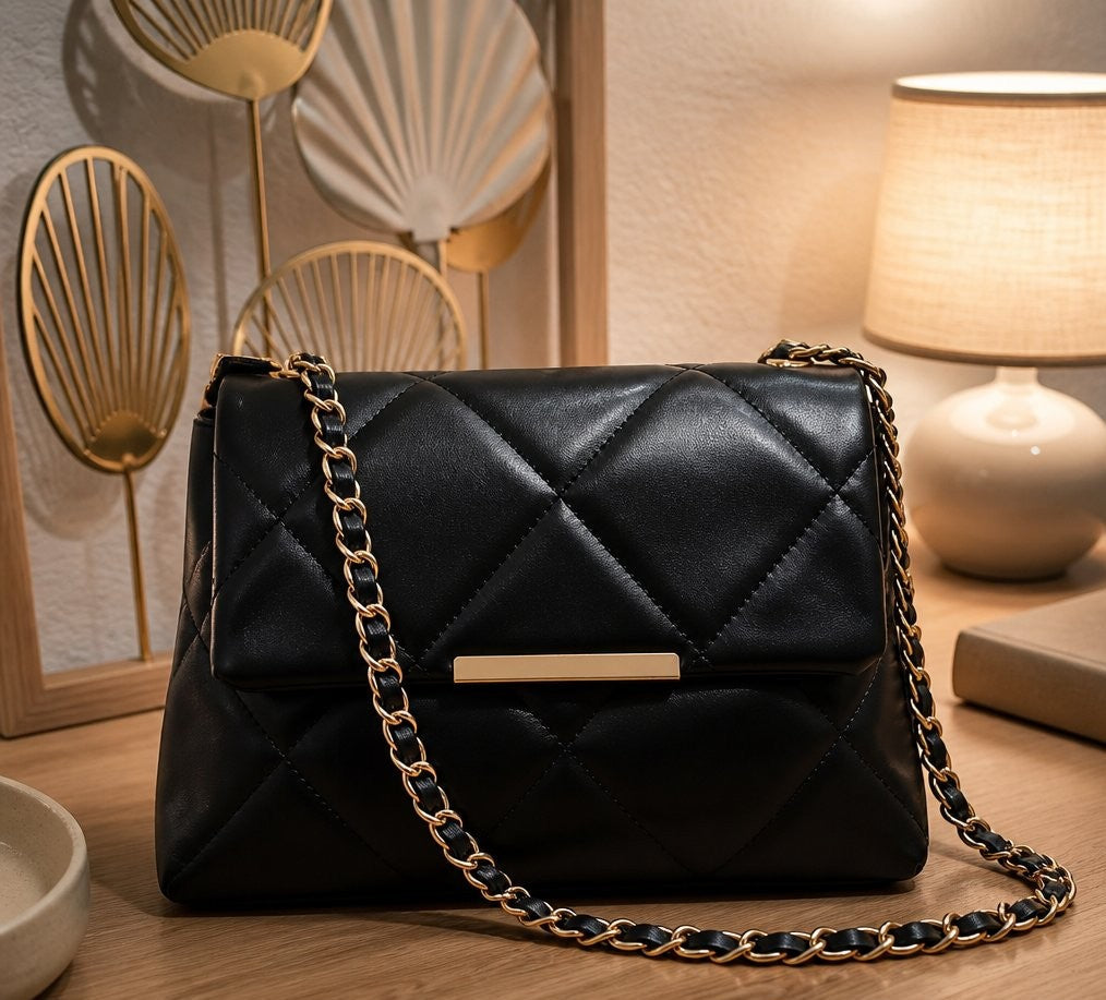 Sac à main Riviera noir matelassé – vue fermée