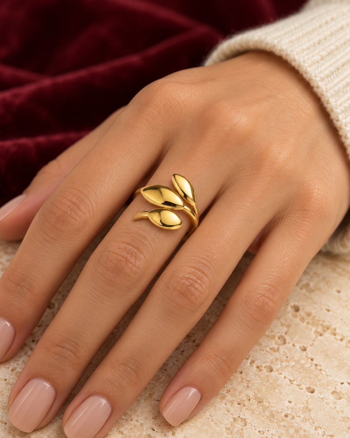Oléane adjustable ring worn — AI-generated styled image