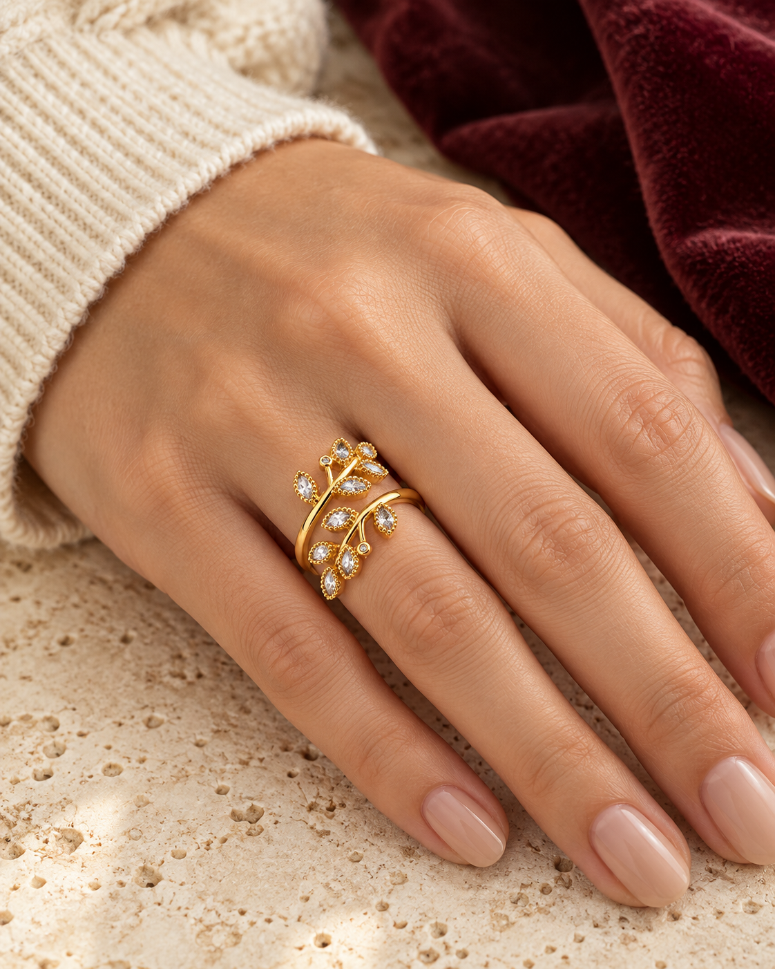 Liora adjustable ring worn — AI-generated styled image