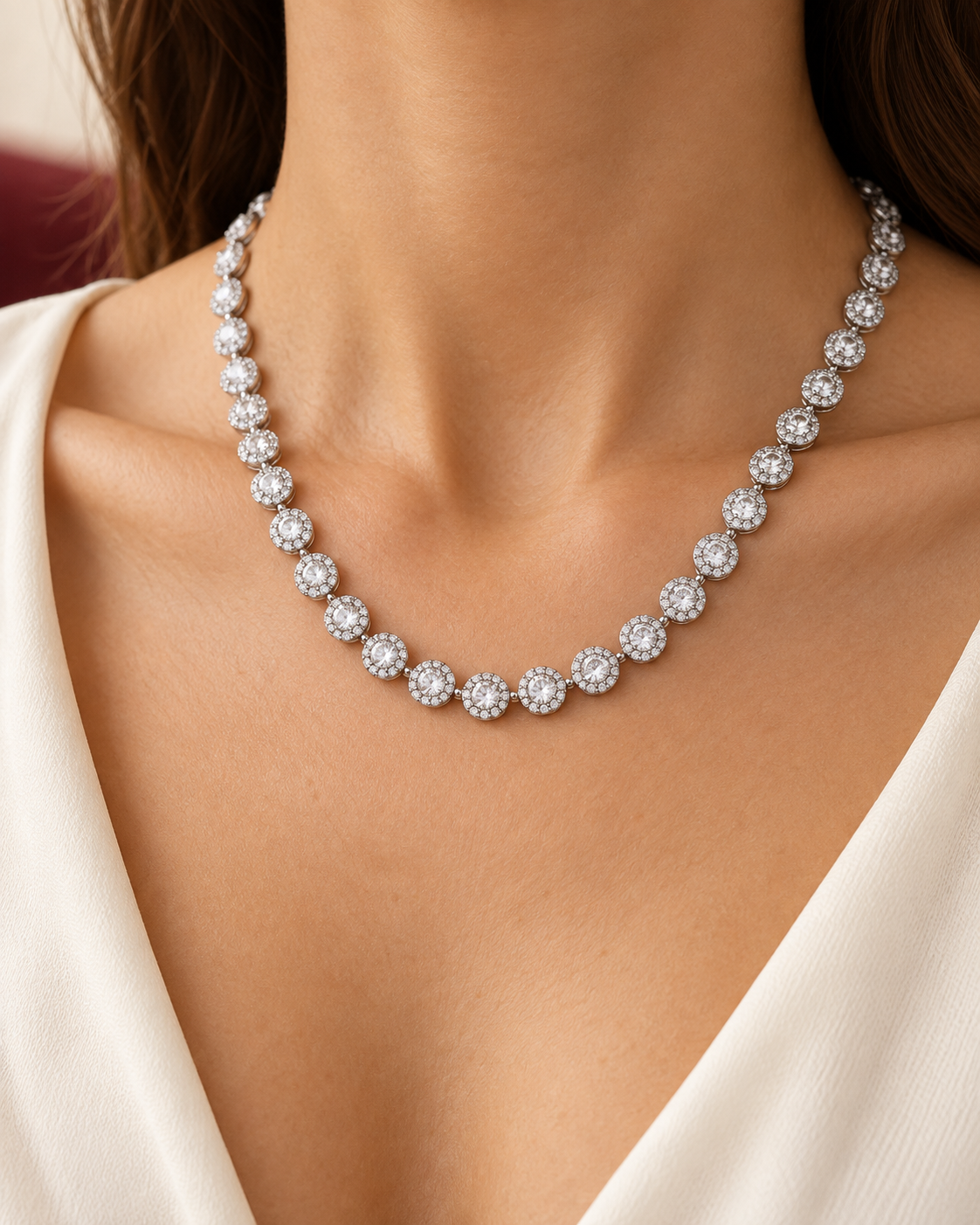 Lucille necklace worn — AI-generated styled image