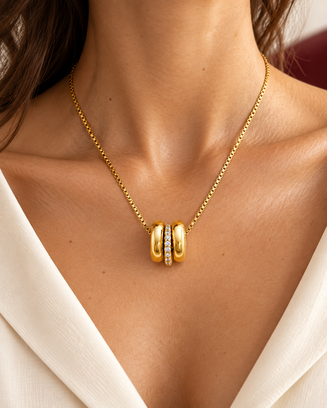 Adélie necklace worn — AI-generated styled image