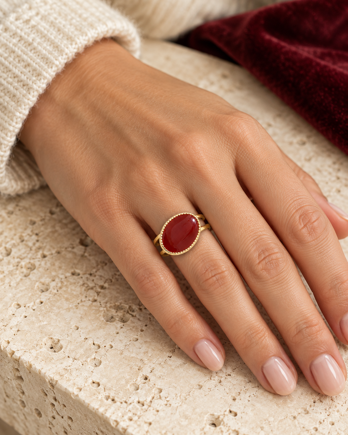 Capucine ring worn — AI-generated styled image