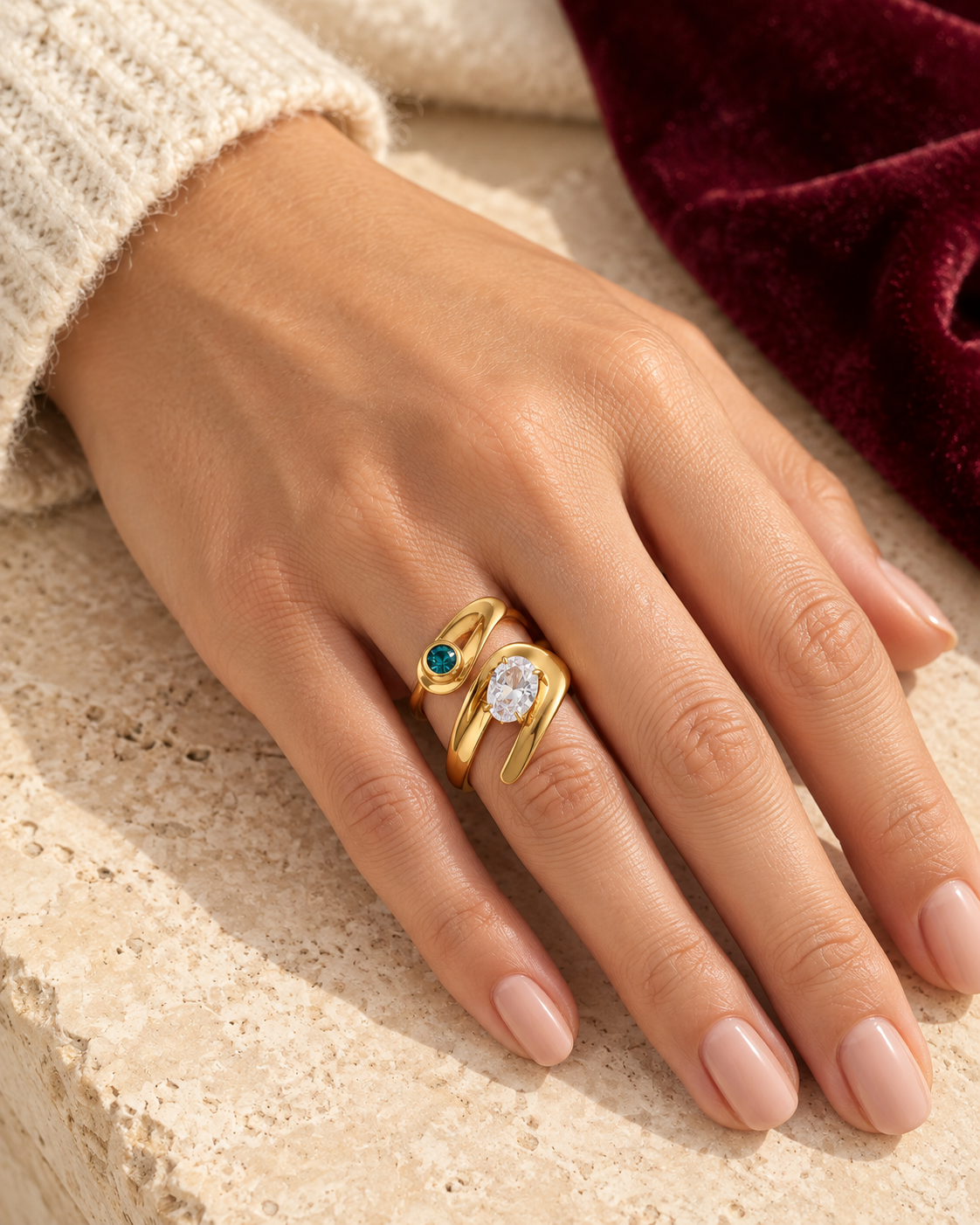 Bague Éléa porté — mise en scène générée par IA