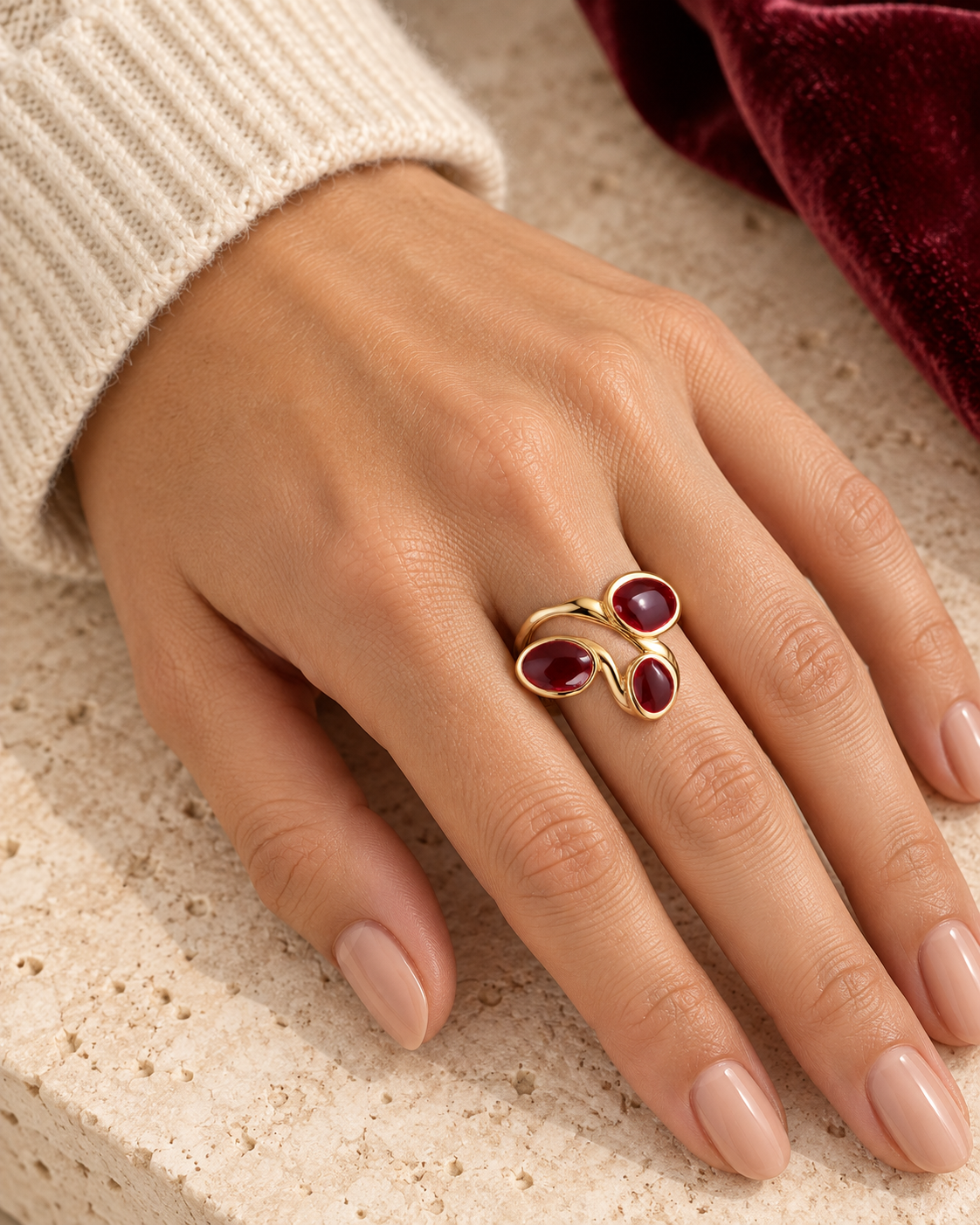 Cléophée ring worn — AI-generated styled image