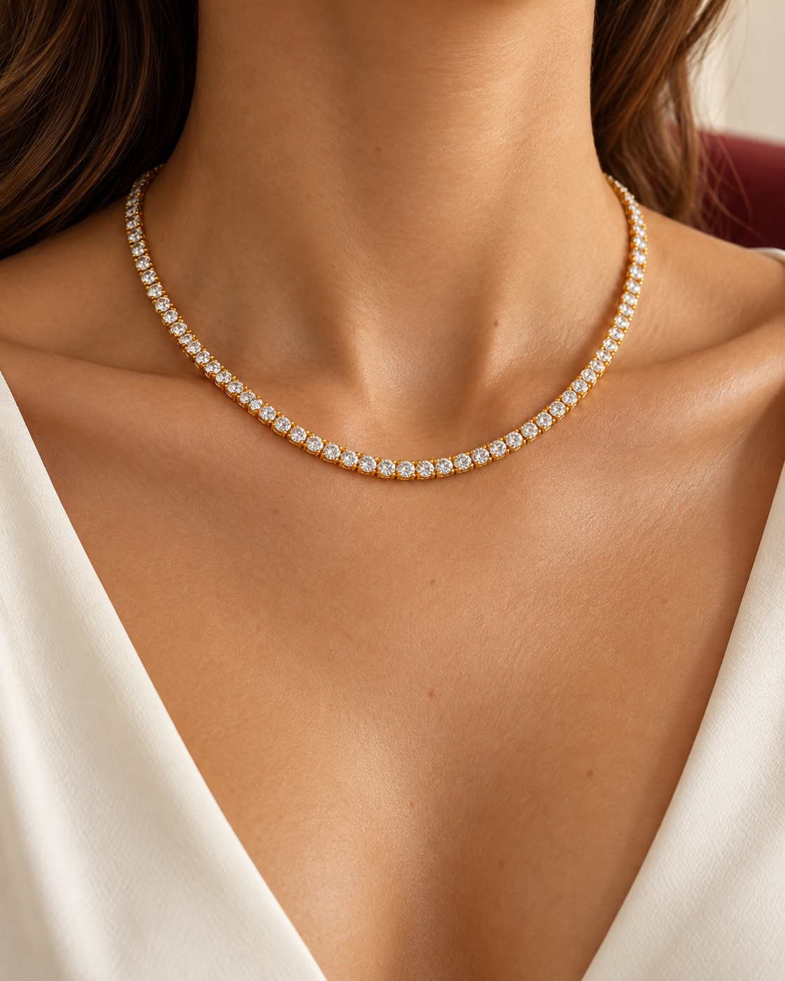 Éline necklace worn — AI-generated styled image