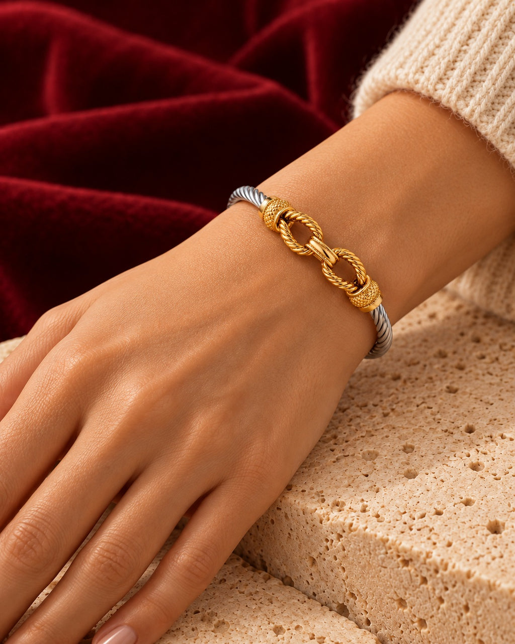 Two-tone Tiara bracelet worn — AI-generated styled image