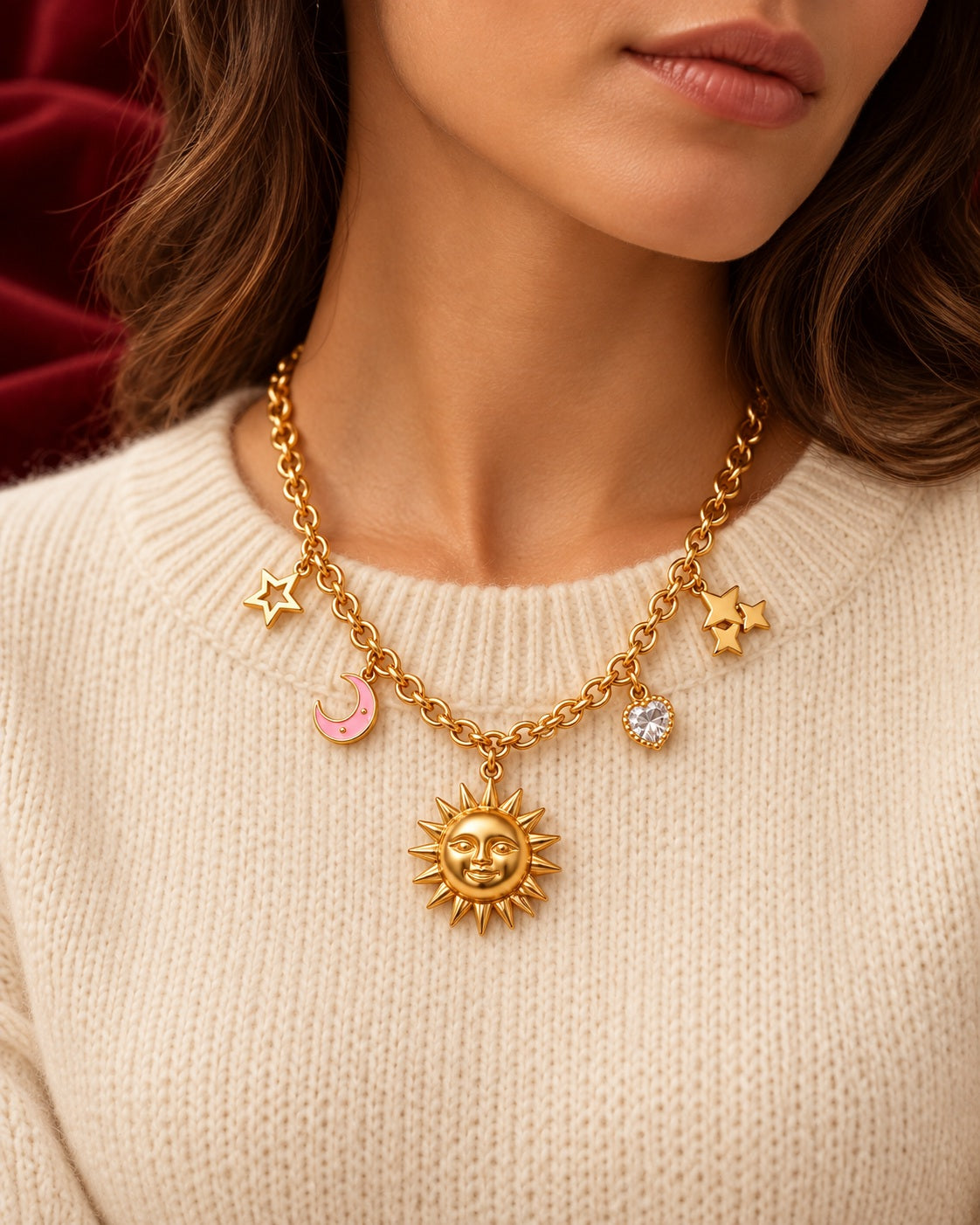 Constellation necklace worn — AI-generated styled image