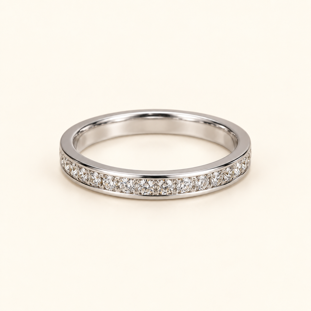 Simple silver-tone band on an ivory background