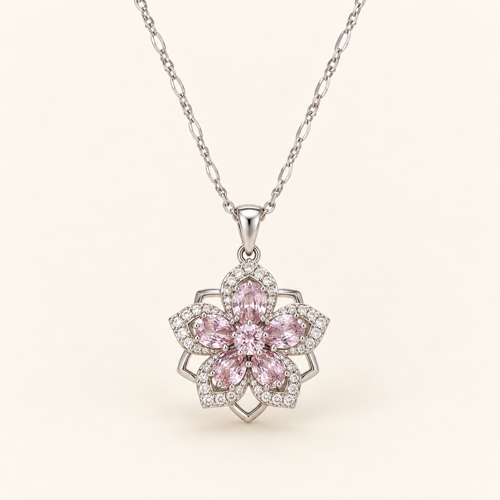 Collana Fleur Cœur rose su sfondo avorio