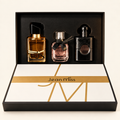 Inspired fragrance gift set on an ivory background
