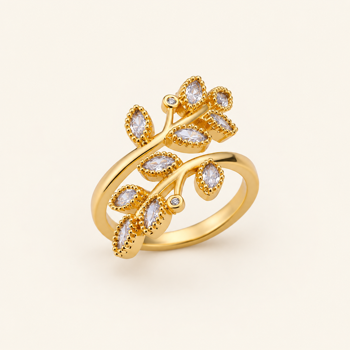Liora adjustable ring on an ivory background