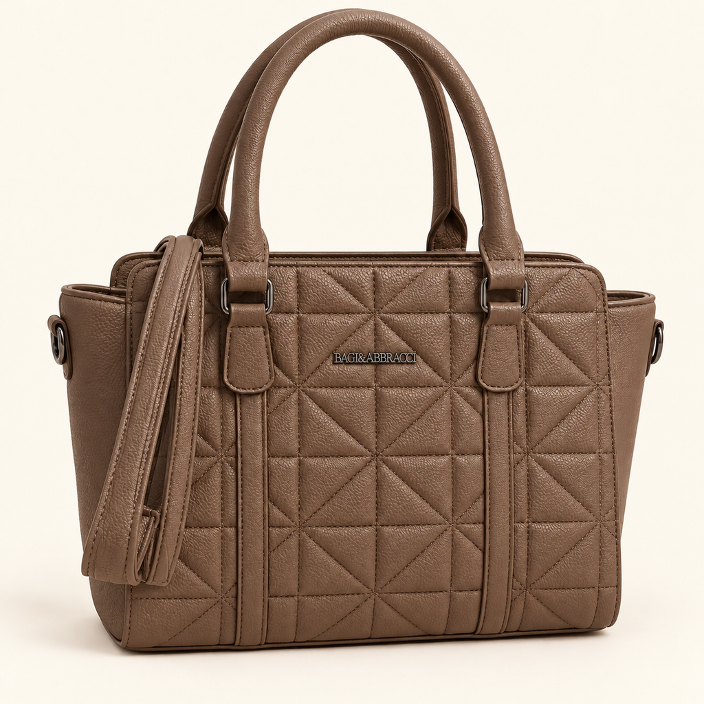 Sac géométrique taupe — fond ivoire