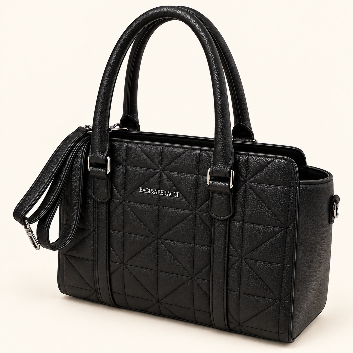 Sac géométrique noir — fond ivoire