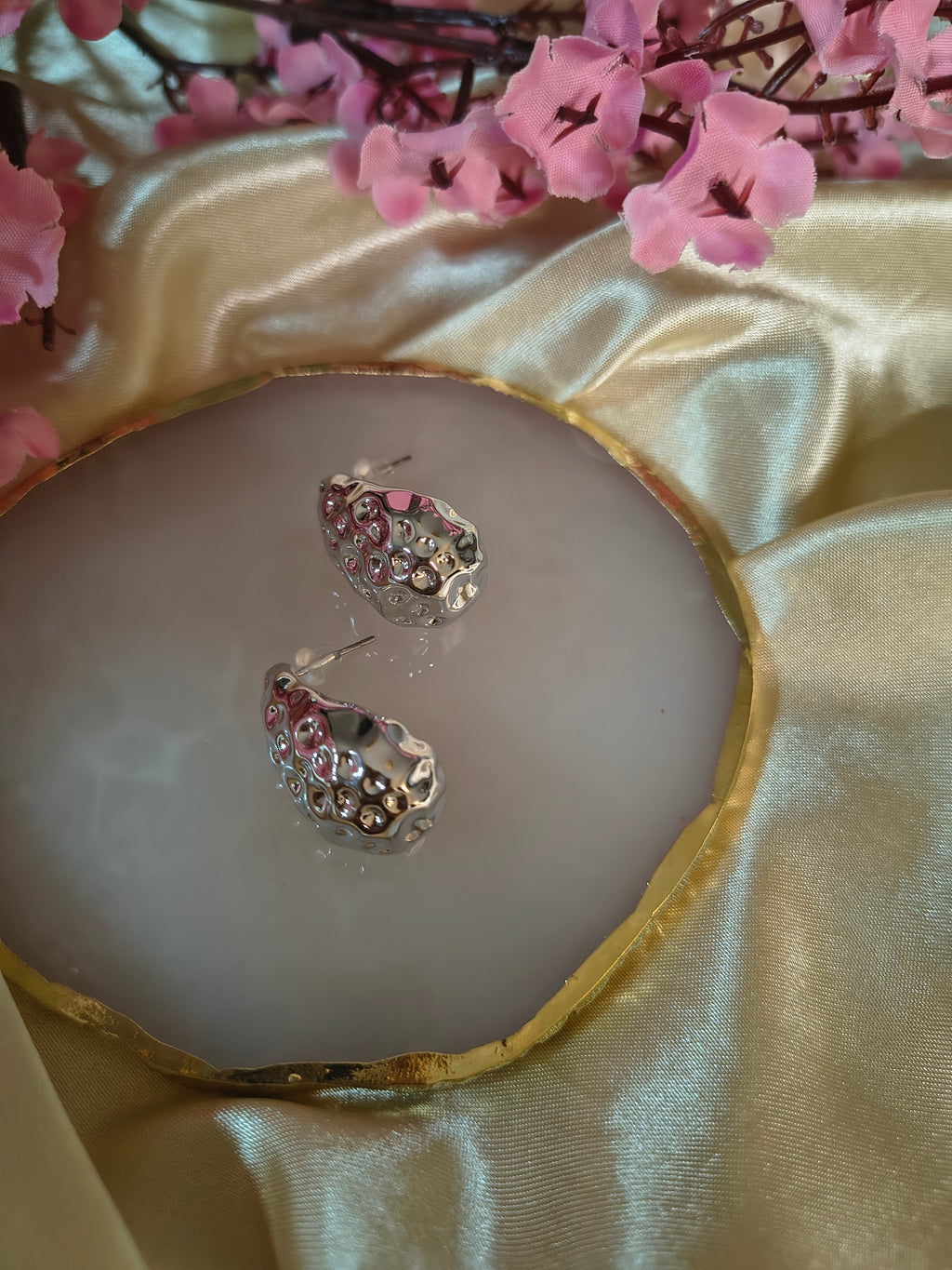 Boucle d oreilles texturée argent